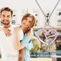 wholesale 925 Sterling Silver Double Heart Pendant with White and Blue Cubic Zirconia Necklaces for Women-0-5