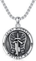 wholesale 925 Sterling Silver Saint Michael Protect Us Cross Angel Wings Pendant Necklace for Men Women Catholic  48cm Chain Length-0-0