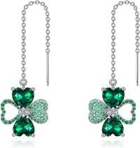 wholesale 925 Sterling Silver Green Crystal Shamrock Drop Dangle Earrings for Women-Clover Earrings