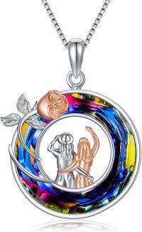 wholesale Sterling Silver Sister Necklace for 2 Birthstone Gifts for Sisters-A2-Crystal