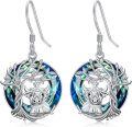 wholesale Sterling Silver Blue Crystal Tree of Life Animal Earrings (Cardinal Owl Fox Snake Sloth Giraffe) Dangle Jewelry Gift for Women-0-11