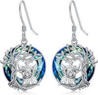 wholesale Sterling Silver Blue Crystal Tree of Life Animal Earrings (Cardinal Owl Fox Snake Sloth Giraffe) Dangle Jewelry Gift for Women-Highland Cow