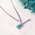 wholesale 925 Sterling Silver Guitar Shaped Turquoise Stone Musical Pendant Necklace for Women and Girls-0-2