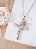 wholesale 925 Sterling Silver Rose Flower Love Cross Pendant Necklace for Grandma/Mom/Nana/Daughter Gifts-0-2
