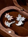 wholesale 925 Sterling Silver Axolotl Stud Earrings with Maple Leaf Design - Cute Animal  for Women Girls-0-1