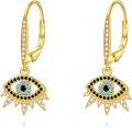 wholesale Gold 925 Sterling Silver Evil Eye Dangle Drop Earrings with Blue and Black Stones s for Women & Girls-0-0
