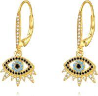 wholesale Gold 925 Sterling Silver Evil Eye Dangle Drop Earrings with Blue and Black Stones s for Women & Girls-Evil Eye-Gold