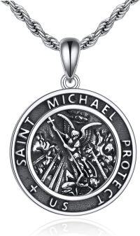 wholesale 925 Sterling Silver Saint Michael Protect Us Religious Pendant Necklace -Saint Michael-Oxidized