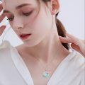 wholesale 925 Sterling Silver Turquoise and Crystal Wave Pendant Necklace for Women's Gifts-0-2
