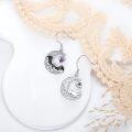 wholesale 925 Sterling Silver Bat Moon Purple Crystal Heart Dangle Earrings Halloween Gothic  for Women Girls-0-2
