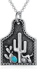 wholesale 925 Sterling Silver Turquoise Southwest Desert Cactus Pendant Necklace for Women Girls Gifts-0-0