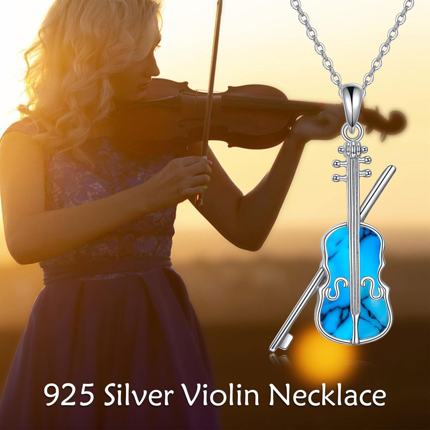 Sterling Silver Violin Bow Pendant Necklace for Women-0-5
