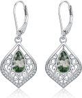 wholesale 925 Sterling Silver Filigree Teardrop Drop Dangle Birthstone Earrings-0-0