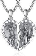 wholesale 925 Sterling Silver Saint Sebastian and Virgin Mary Couples Necklace Set Religious  for Men Women-0-0