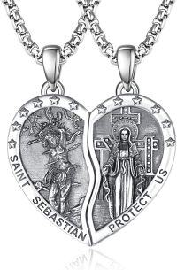 wholesale 925 Sterling Silver Saint Sebastian and Virgin Mary Couples Necklace Set Religious  for Men Women-Saint Sebastian and Miraculous Medal