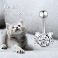 wholesale 925 Sterling Silver & Zirconia Cute Kitten Belly Ring 0.9 Hypoallergenic Gift Set w/Money Back Guarantee-0-4