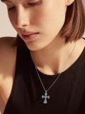 wholesale 925 Sterling Silver Cross Turquoise Stone Pendant Necklace for Women Men  48cm Chain Length-0-2