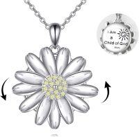 wholesale 925 Sterling Silver Daisy Flower Fidget Spinner Pendant Necklace for Women Girls Gifts 43cm Chain Length-Daisy