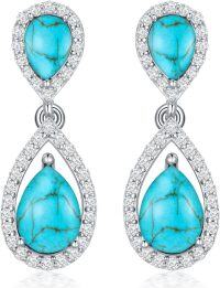 wholesale Sterling Silver Moissanite Birthstone Dangle Earrings for Women-15-Turquoise