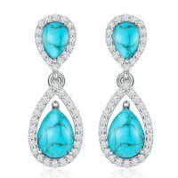 wholesale 925 Sterling Silver Moissanite Birthstone Dangle Earrings for Women-15-Turquoise