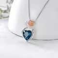 TOUPOP Sterling Silver Blue Crystal Healing Rose Flower Pendant Necklace-0-3