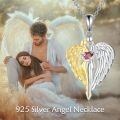 wholesale 925 Sterling Silver Angel Wings & Red Crystal Heart Pendant Necklace - Memorial Sympathy Jewelry for Women-0-5
