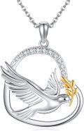 wholesale 925 Sterling Silver Dove with Olive Branch Circle Pendant Necklace for Women Girls Gifts-0-0