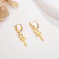 wholesale 925 Sterling Silver Egyptian Cross Dangle Hoop Earrings with Cubic Zirconia for Women and Girls-0-3