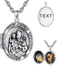 wholesale Sterling Silver Photo Locket Saint Pendant Necklace Religious Jewelry Gift-Locket Only St Joseph-Customized Text St Joseph-Customized Photos+Test St Joseph-Customized Photos St Joseph