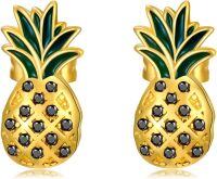 wholesale 925 Sterling Silver Pineapple Stud Earrings with Black Crystal Accents for Women-Pineapple