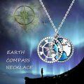 wholesale 925 Sterling Silver World Map & Compass Pendant Necklace with Blue Enamel Accents-0-4