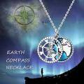 wholesale 925 Sterling Silver World Map & Compass Pendant Necklace with Blue Enamel Accents-0-4