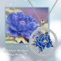 wholesale 925 Sterling Silver Blue Enamel Rose Pendant Necklace for Women Girls Mothers Day Gifts-0-4