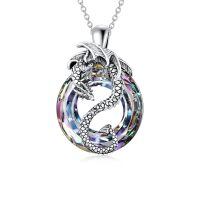 wholesale 925 Sterling Silver Dragon Rings Wholesale Crystal Pendant Necklace-Purple