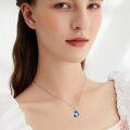 wholesale 925 Sterling Silver Blue Crystal Heart Highland Cow Pendant Necklace for Women Girls-0-4