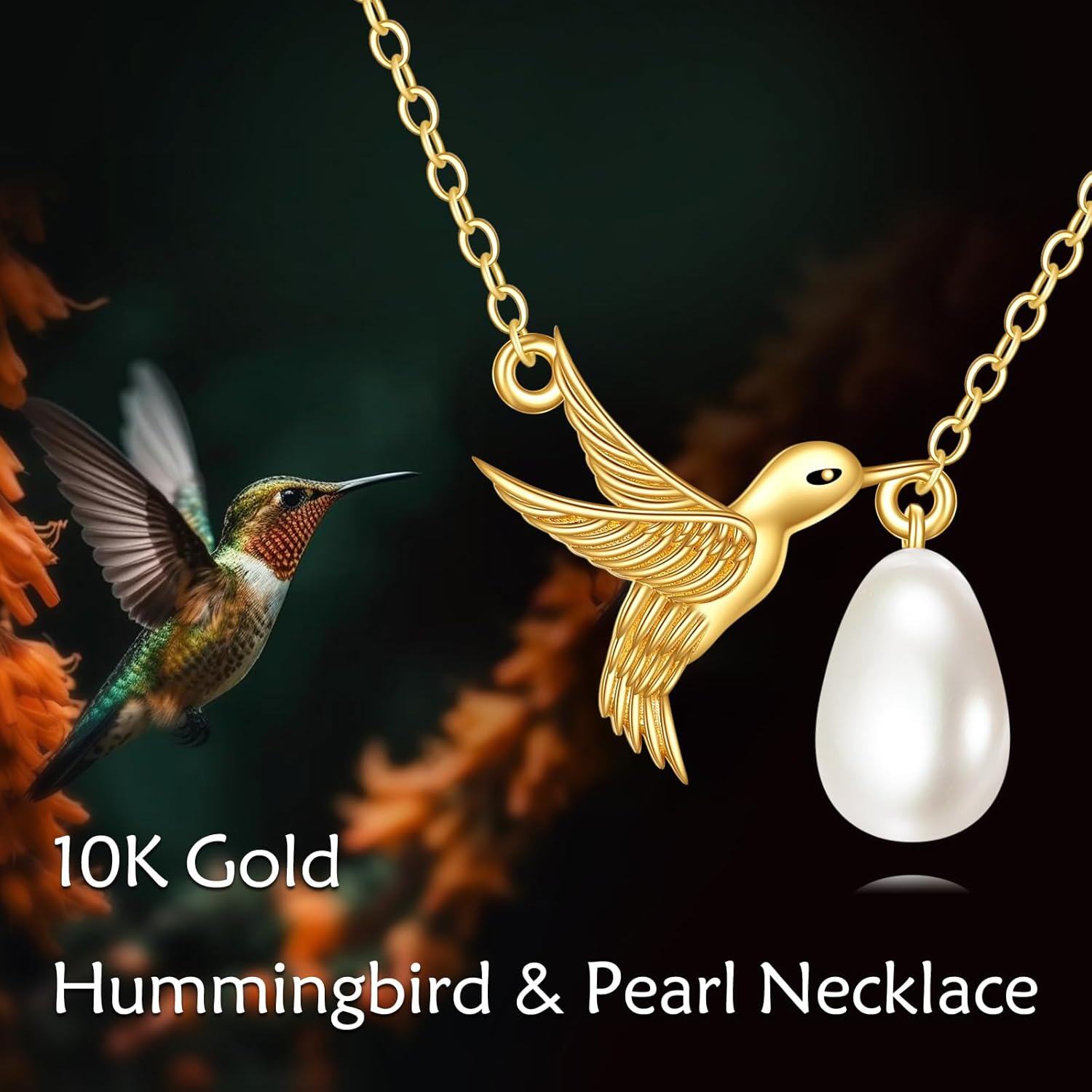 wholesale 14K Gold Pearl Hummingbird Pendant Necklace for Women-0-5
