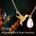 wholesale 10K Gold Pearl Hummingbird Pendant Necklace for Women-0-5
