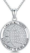 wholesale 925 Sterling Silver Basketball Motivational Necklace with CZ Stones and Inspirational Message Basketball is in My Blood - 18K Gold Plated Chain-0-0