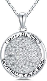 wholesale 925 Sterling Silver Basketball Motivational Necklace with CZ Stones and Inspirational Message Basketball is in My Blood - 18K Gold Plated Chain-Basketball