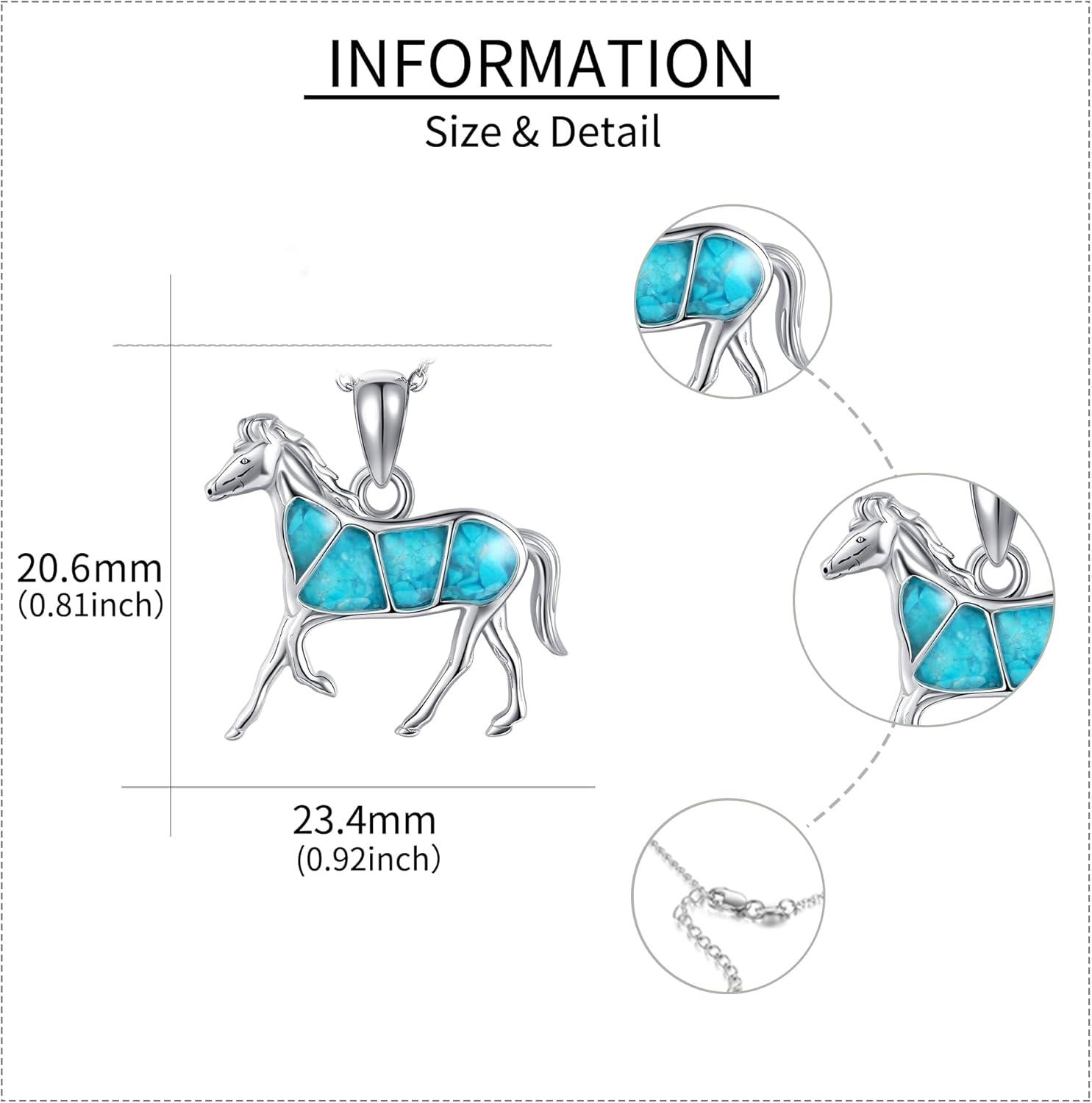 wholesale 925 Sterling Silver Turquoise Horse Pendant Necklace - Gifts for Women/Mom/Sister-0-3