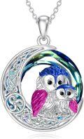 wholesale 925 Sterling Silver Rainbow Crystal Moon & Owls Pendant Necklace Gift for Women-0-0