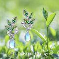 wholesale 925 Sterling Silver Moonstone Green Leaf Drop Earrings for Women-0-5