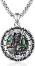 wholesale 925 Sterling Silver Saint Michael Pendant with Abalone Shell and Black CZs for Men & Women - Catholic Religious -0-0
