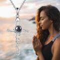 wholesale 925 Sterling Silver & Projection Stone Christian Faith Crucifix Necklace with Engraved Chapter, Gift Box-0-1