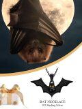 wholesale 925 Sterling Silver Black Enamel Bat Heart Pendant Necklace for Women Girls-0-5