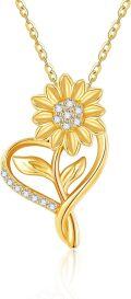 wholesale 14K Gold Sunflower Pendant Necklace with Diamond Accents for Women - Mothers Day & Christmas Gifts-0-0