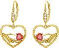 wholesale Gold 925 Sterling Silver Skeleton Hand with Red Crystal Heart Gothic Skull Dangle Earrings for Women Gift-0-0