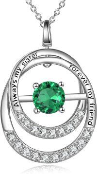 wholesale TOUPOP Sister Gifts From Sister Sterling Silver Double Circle Emerald Pendant Necklace With May Birthstone Jewerly Always My Sister Forever My Friend Birthday Christmas Gifts For Women Friends -undefined