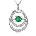 TOUPOP Sterling Silver Emerald Double Circle Pendant Necklace-0-0