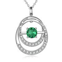 TOUPOP Sterling Silver Emerald Double Circle Pendant Necklace-undefined